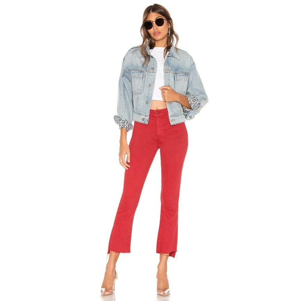 Mother The Insider Crop Step Fray Jeans Hot Rod Red Womens Size 25 High Rise
